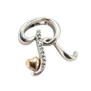 Vintage Helzberg I Am Loved “R” Alphabet Charm Pendant Sterling Silver 14K Gold